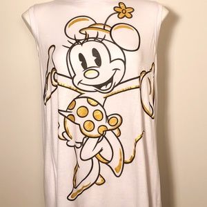 Disney Gold and Black Minnie Mouse White Top